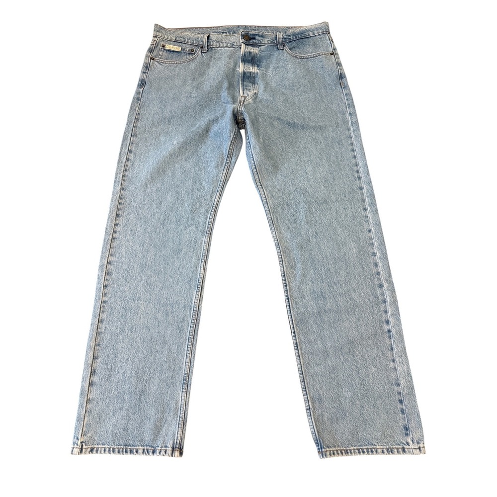Calvin Klein 4 Button Fly Standard Straight Jeans Men's 38/32 Light Wash